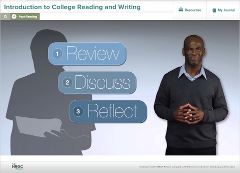 An image shows a screen shot of the fourth subsection of the unit, Post-Reading.